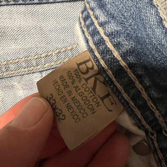 BKE Marshall Jeans Mens 33 Blue Straight Leg Thick Stitch Denim Western ** - Picture 9 of 13